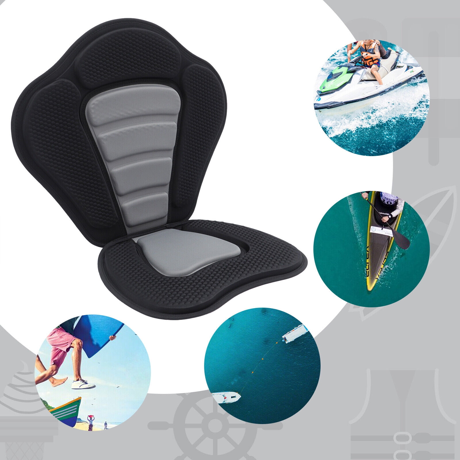 ZhdnBhnos Padded Kayak Seat Sit-On-Top Fishing Boat Seat Cushion Canoe  Backrest Adjustable with Back Backpack Storage Bag 