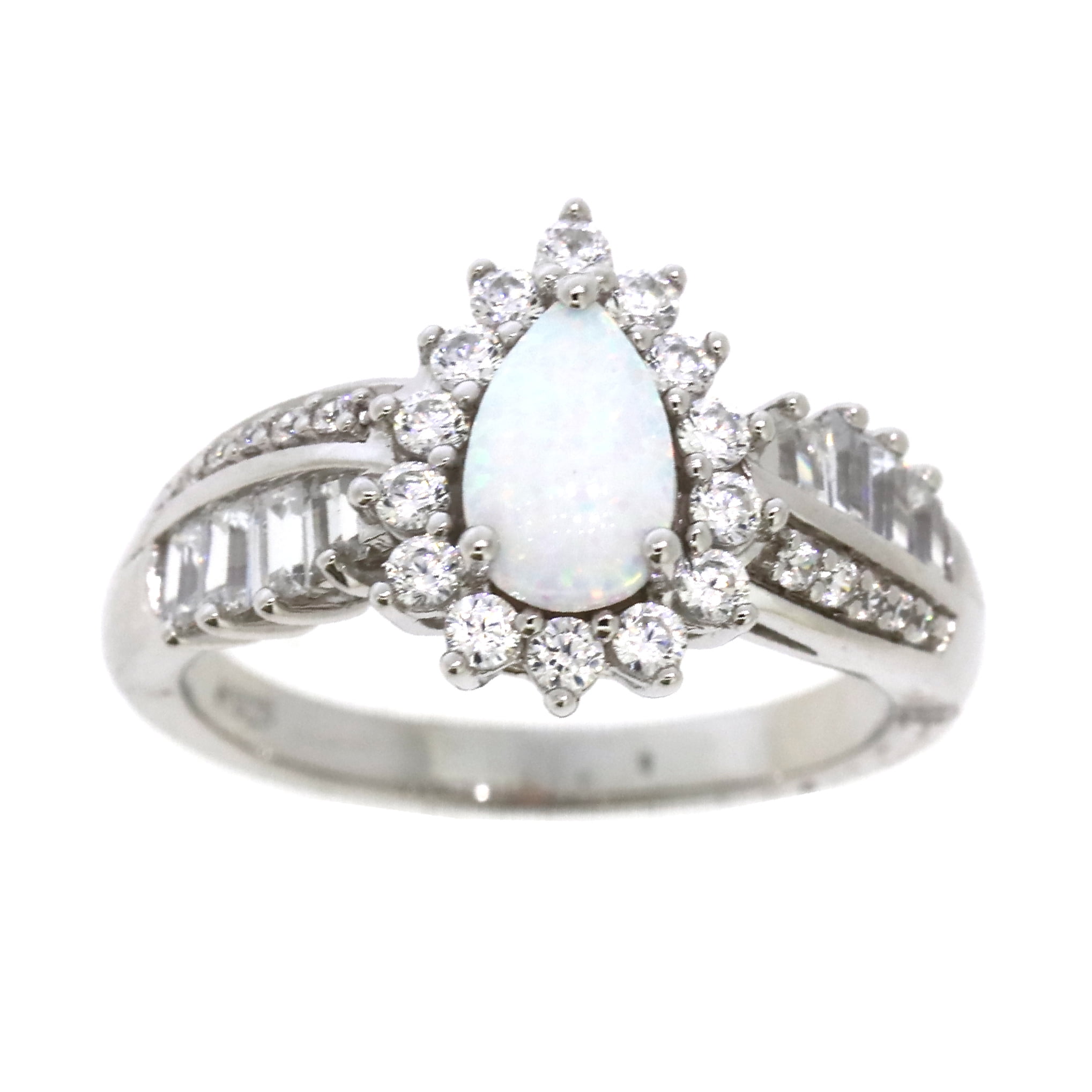 Brilliance Fine Jewelry 925 Sterling Silver Created Opal and White Cubic Zirconia CZ Ring