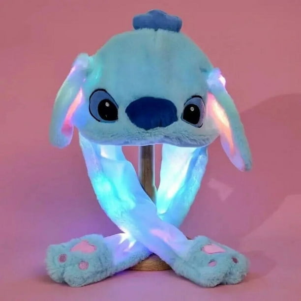 Disney Stitch-gorro luminoso con Orejas de conejo para niños y adultos, Gorro con orejas de conejo en movimiento, Flash de felpa, regalo de dibujos animados, Airbag iluminado