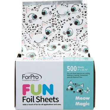 ForPro FUN Meow Magic 5" Foil Sheets, Aluminum Foil, Pop-Up Foil Dispenser, Hair Foils for Color Application and Highlighting Services, Food Safe, 5” W x 10.75” L, 500-Count