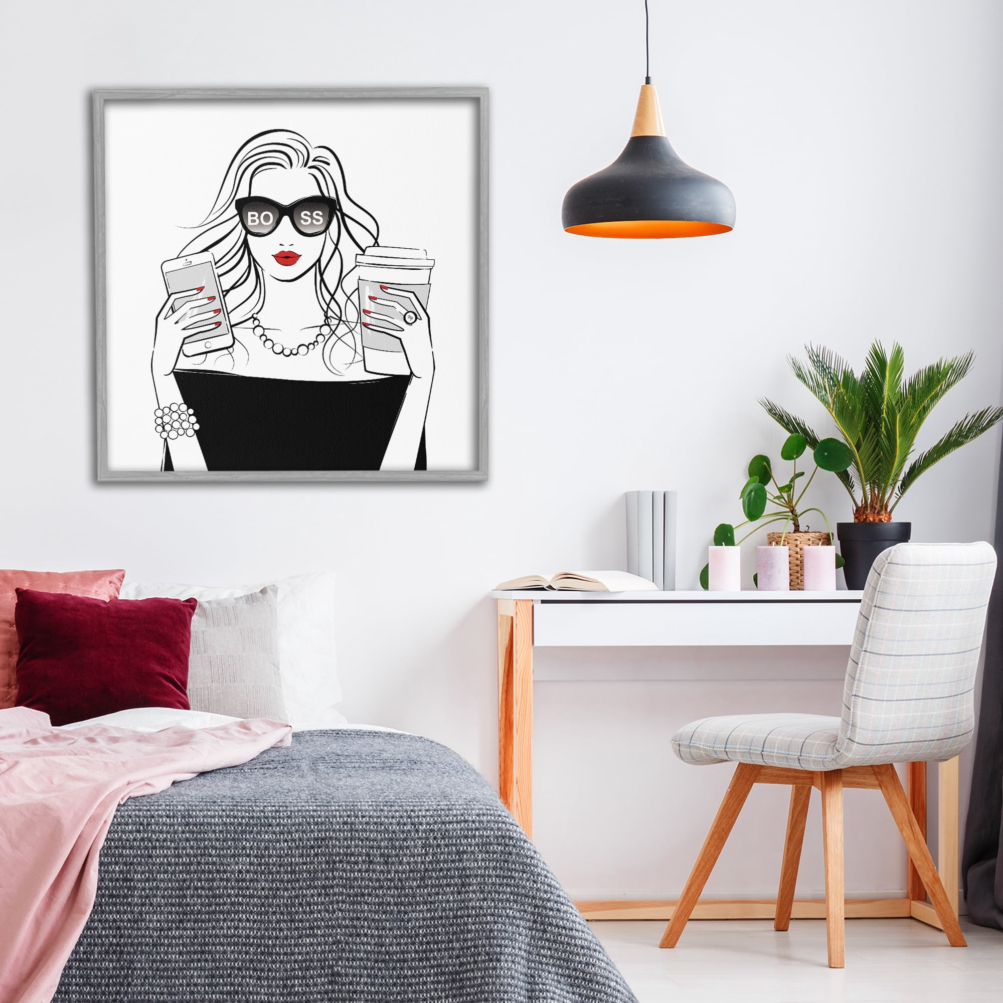 Stupell Industries Chic Boss Morning Coffee Moment Gray Framed Giclee Art, design by Martina Pavlova