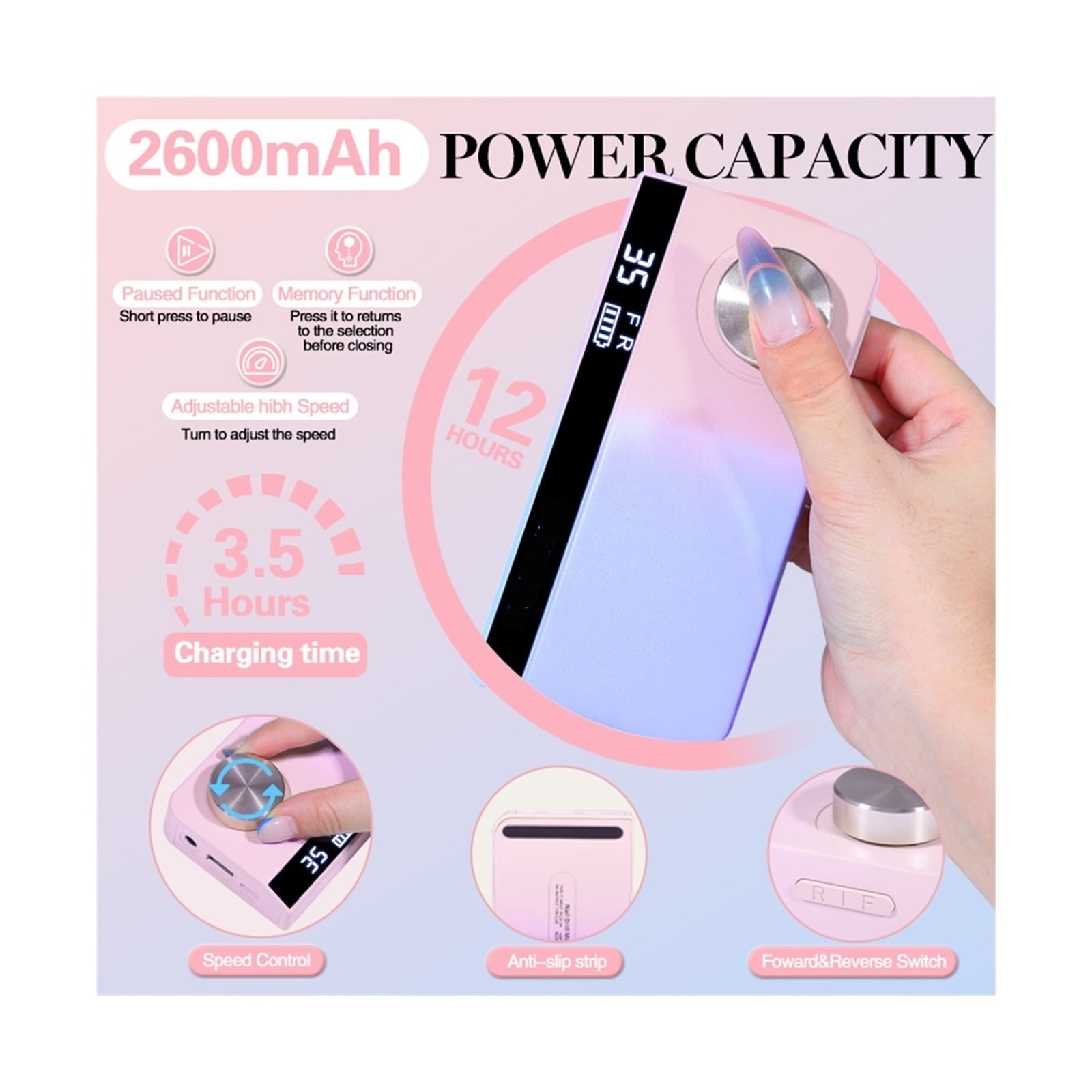 Electric Rechargeable 35000RPM Nail Drill,Portable Nail Drills For Acrylic/Gel Nails, Professional Nail Tools For Manicure Pedicure ,Low Noise