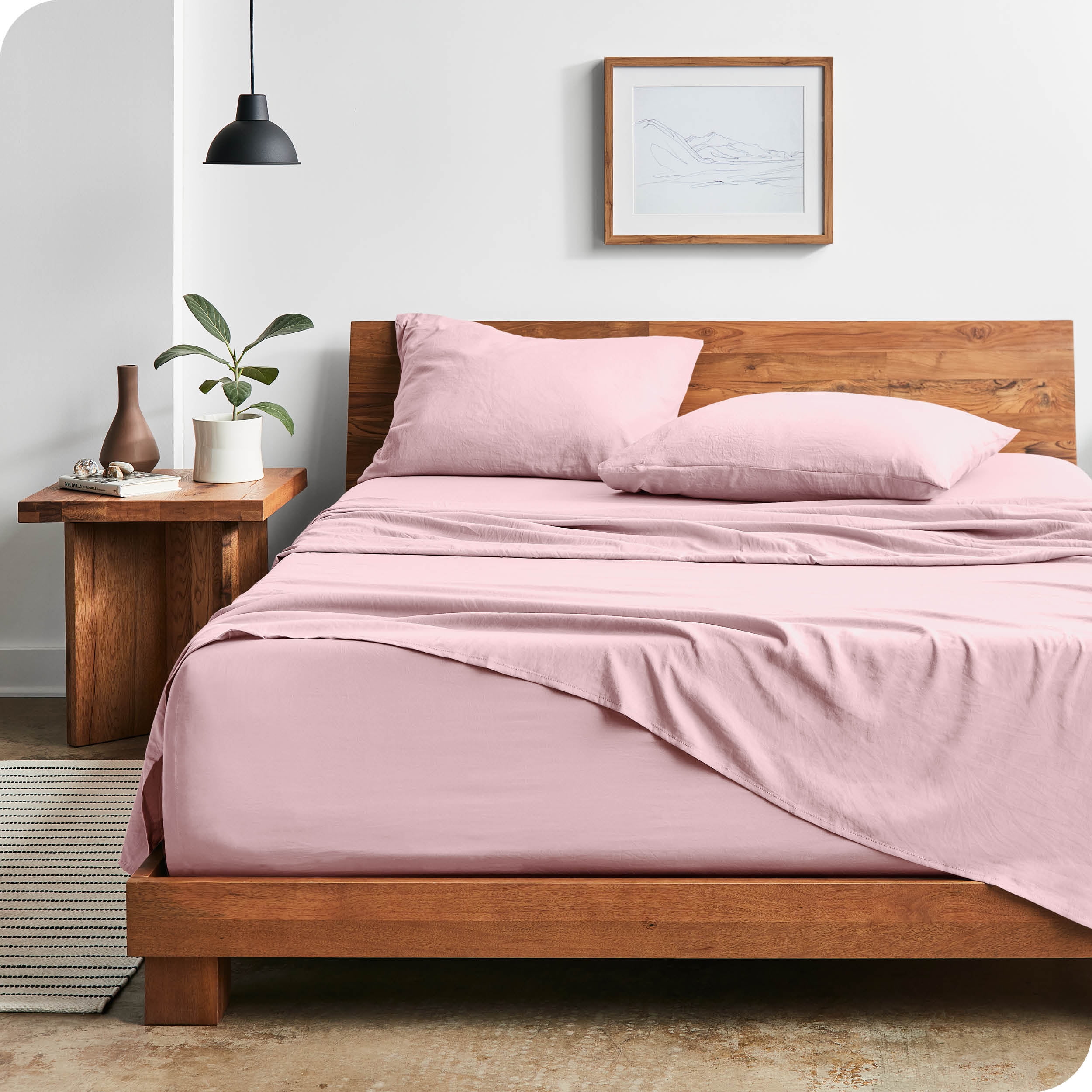 Bare Home Dusty Pink Sandwashed Microfiber Sheet Set, Wrinkle Resistant, Deep Pocket, Twin XL