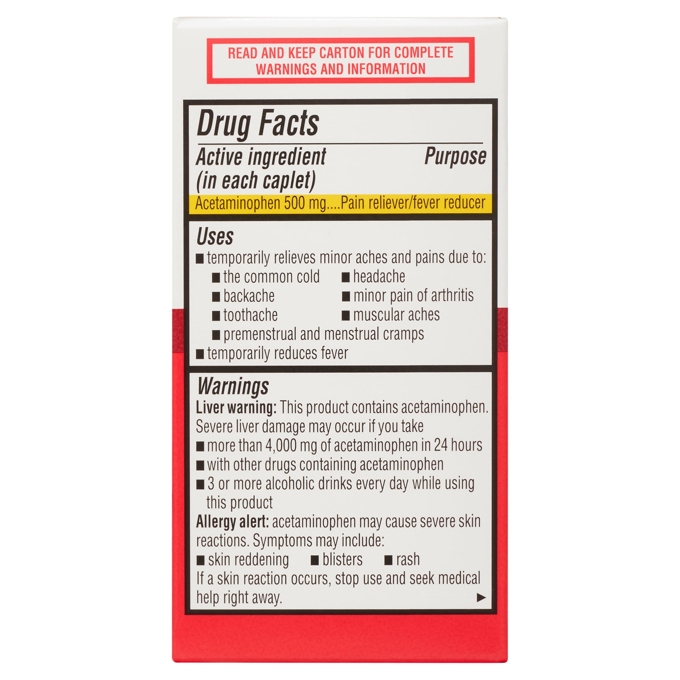 (6 pack) Equate Extra Strength Acetaminophen 500mg Caplets, Pain Reliever/Fever Reducer, 40 Count
