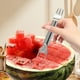 thumbnail image 5 of Cortador y Rebanador de Sandía 2 en 1 | Cortador de Frutas de Acero Inoxidable con Forma de Molino de Viento y Tenedor | Corta Cubos Fácilmente | Portátil, Ligero y Plegable | Rebanado Rápido para, 5 of 6