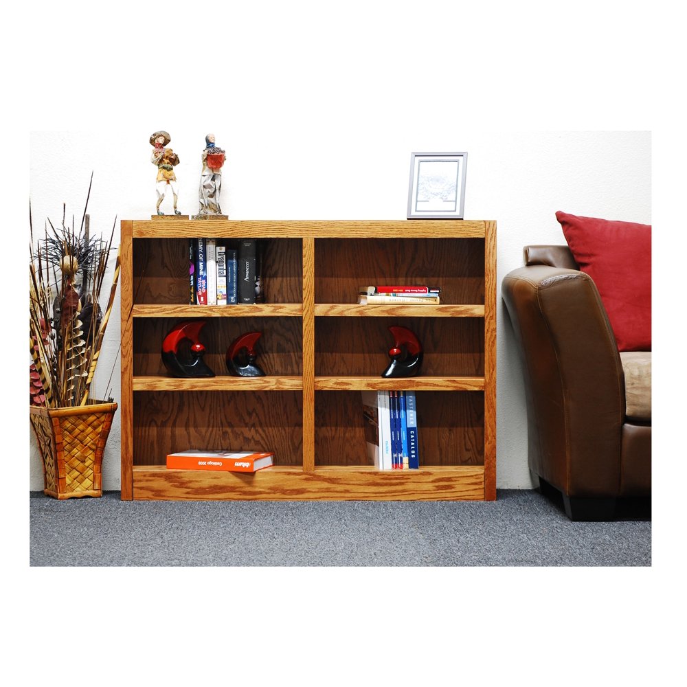 Concepts in Wood 6 Shelf Double Wide Wood Bookcase, 36 inch Tall Oak Finish