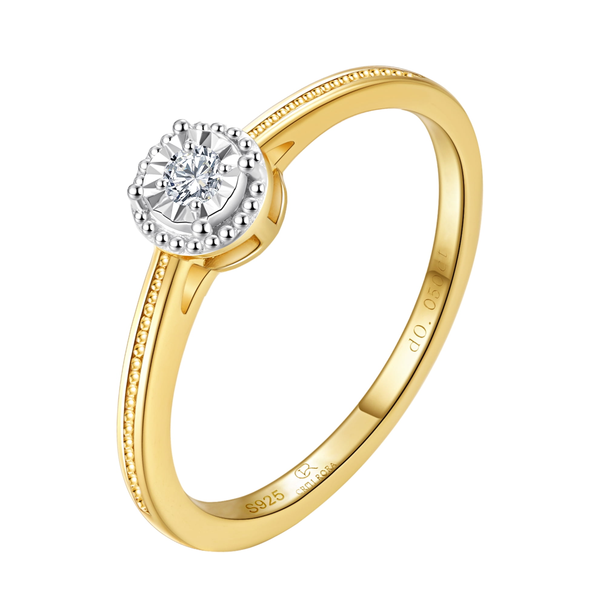 CRITI RORA 1/20 Ct Round Lab-Grown Diamond Solitaire Engagement Ring in 925 Sterling Silver