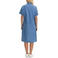 thumbnail image 3 of INSPIRE CHIC Women's Denim Shirt Dress Short Sleeve Button Down Casual Midi Dress Sky Blue M, 3 of 6
