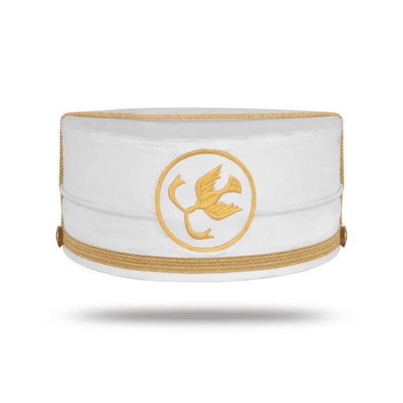 The Order Of The Golden Circle Crown Cap - White Fabric with Gold Bullion Hand Embroidery