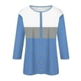 thumbnail image 4 of Tops for Women 3/4 Sleeves Buttons Loose T-shirt Patchwork Round Neck Coats Blouse Printed Tops Blue XL, 4 of 5