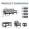 thumbnail image 4 of JUSTLET 5 Pieces HDPE Patio Furniture Set,Outdoor Patio Conversation Sets with Thick Cushion,3-Seater Couch,2 Armchair,1 Side Table,1 Coffee Table for Balcony,Backyard,Black Frame with Grey Cushion, 4 of 10