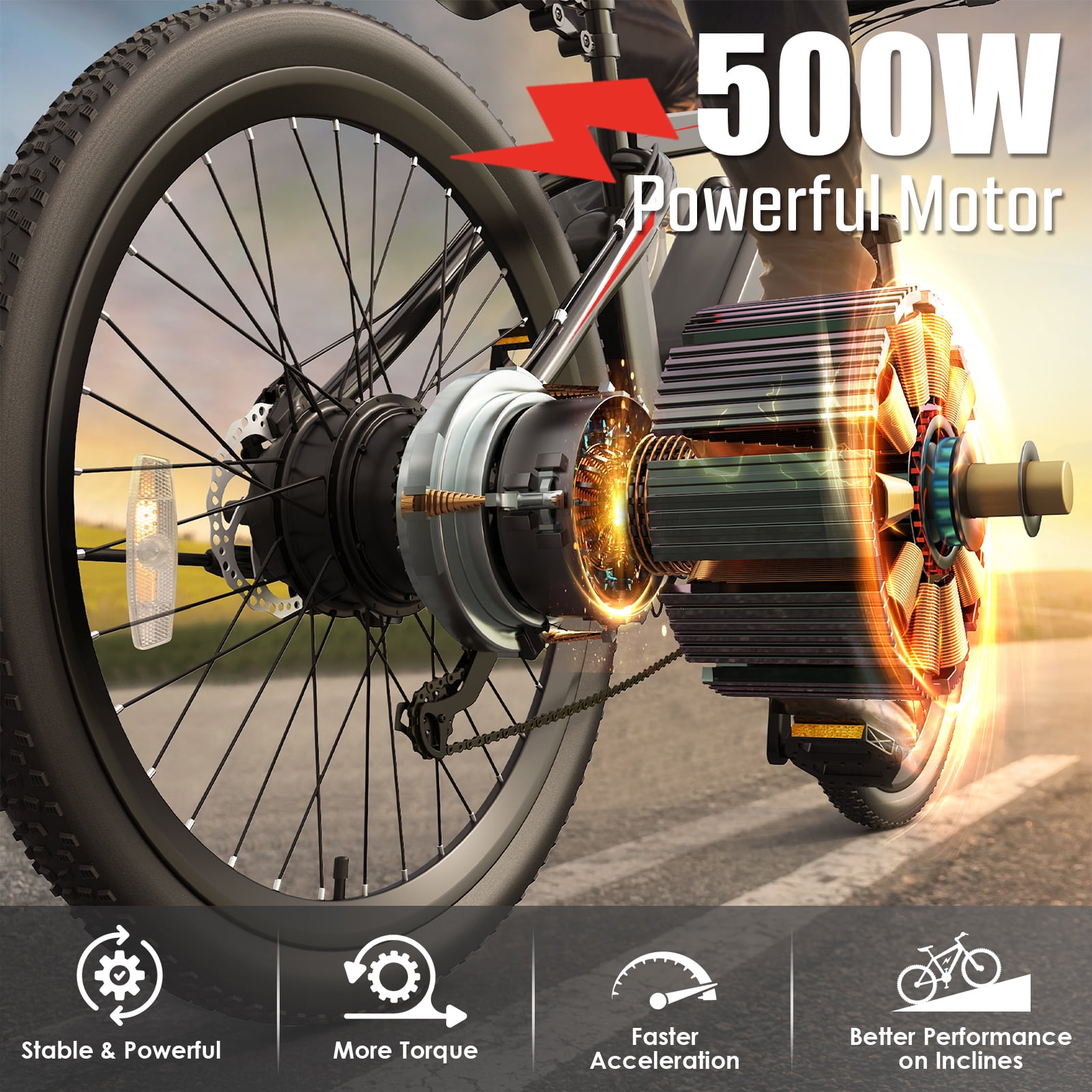 Gocio 500W Electric Bike for Adults, 26" Mountain Electric Bicycle with 5 Riding Modes Ebike, 48V 7.8Ah Battery, 21 Speed, 19.8 mph Aluminum Alloy Electric Commuter Bike UL2849, Ebike for Man