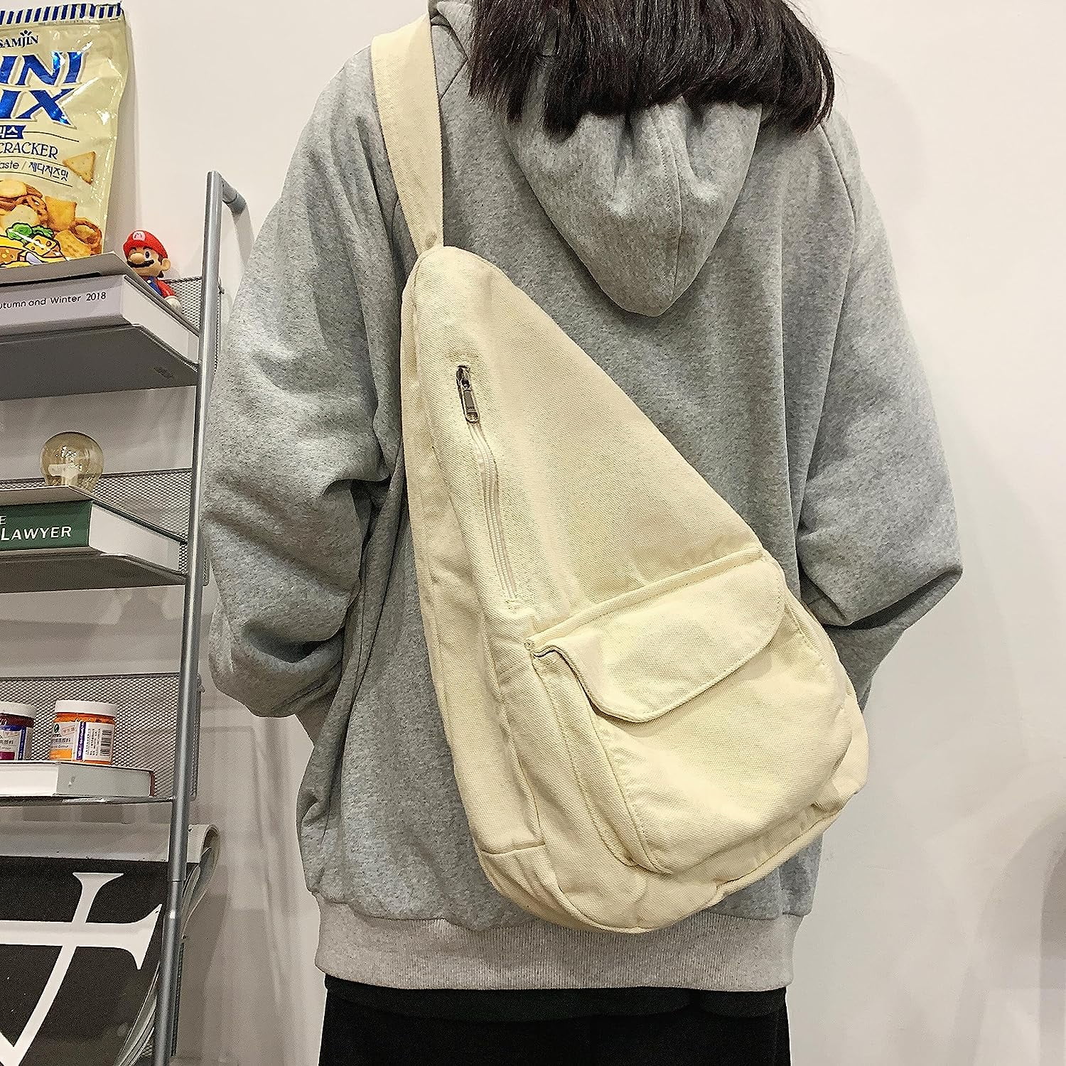 Canvas Sling Crossbody Bag for Women Men, Daypack Sling Bags Travel Casual Hiking Small Chest Shoulder Purse Bag Outdoor(470/White)