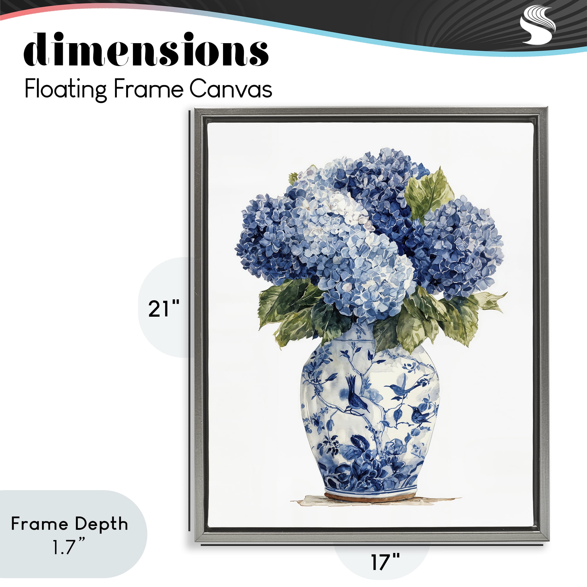 Stupell Industries Blue Hydrangeas in Porcelain Gray Framed Floater Canvas Wall Art, design by Imagine It Images