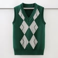 thumbnail image 3 of SERTGUTR Boys V Neck Sweater Vest Full Argyle Pattern Ribbed Trim Sleeveless Knit Pullover Classic School Uniform Everyday Layering Top, 3 of 5