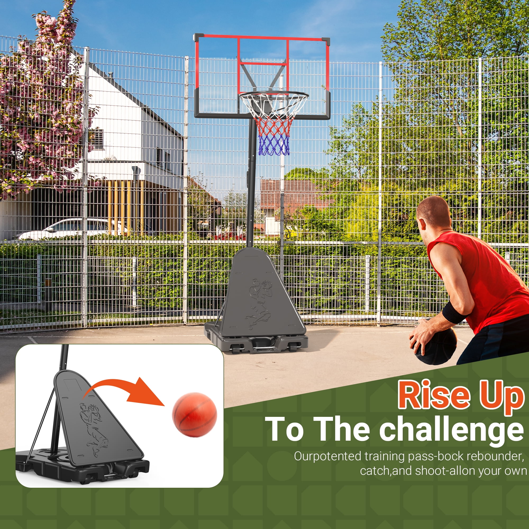 MUCHANT Portable Basketball Hoop, 4.4-10FT Adjustable Kids Basketball Goal System with 45’’PC Shatterproof Backboard for Outdoor Indoor