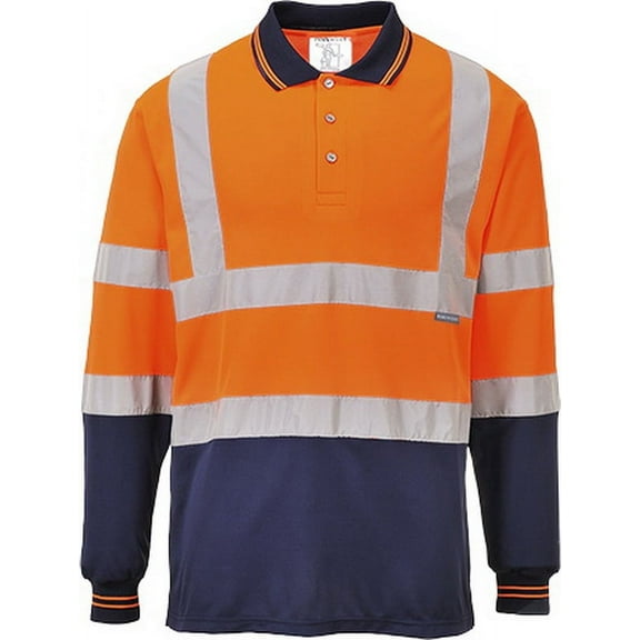 Portwest S279 Two-Tone Long Sleeve Polo Shirt Orange/Navy, Medium