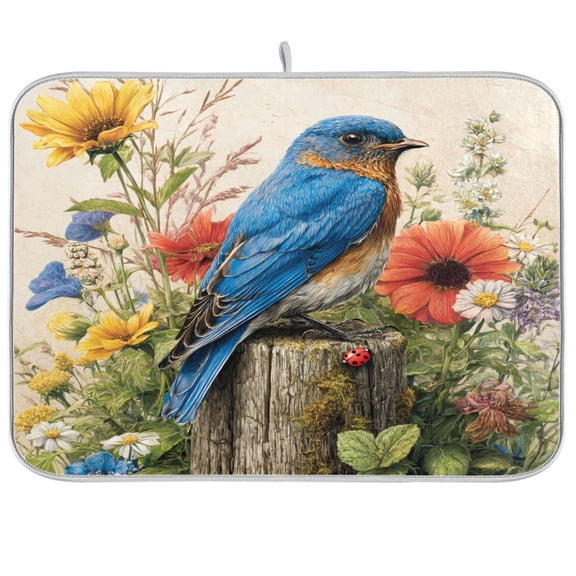 Kitchen Drying Mat Kitchen Drying Pad 16x18In Drying Dish Mat Dish Drying Mats Kitchen Countertop Multi-Function Drain Drying Mat Blue Bird Perched