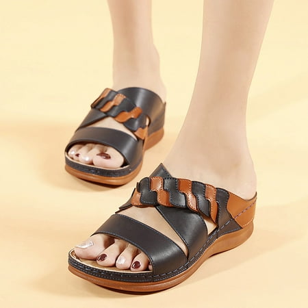 

Women Summer Slip-On Wedges Beach Open Toe Breathable Sandals Splicing Shoes