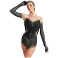thumbnail image 2 of TiaoBug Dance Leotard for Womens Glitter Latin Jazz Club Party Fringe Dance Dress with Gloves Black L, 2 of 8