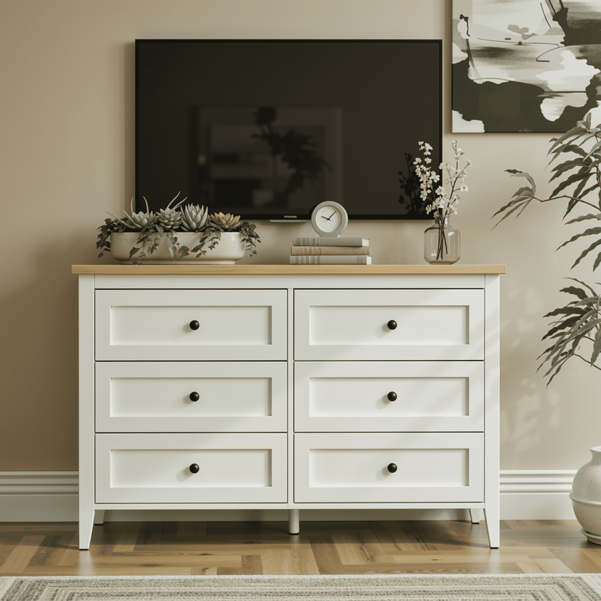 RichYa 6 Drawer Dresser for Bedroom,Chest of Drawers with Metal Knobs,Dresser for Closet,Kids,Wood
