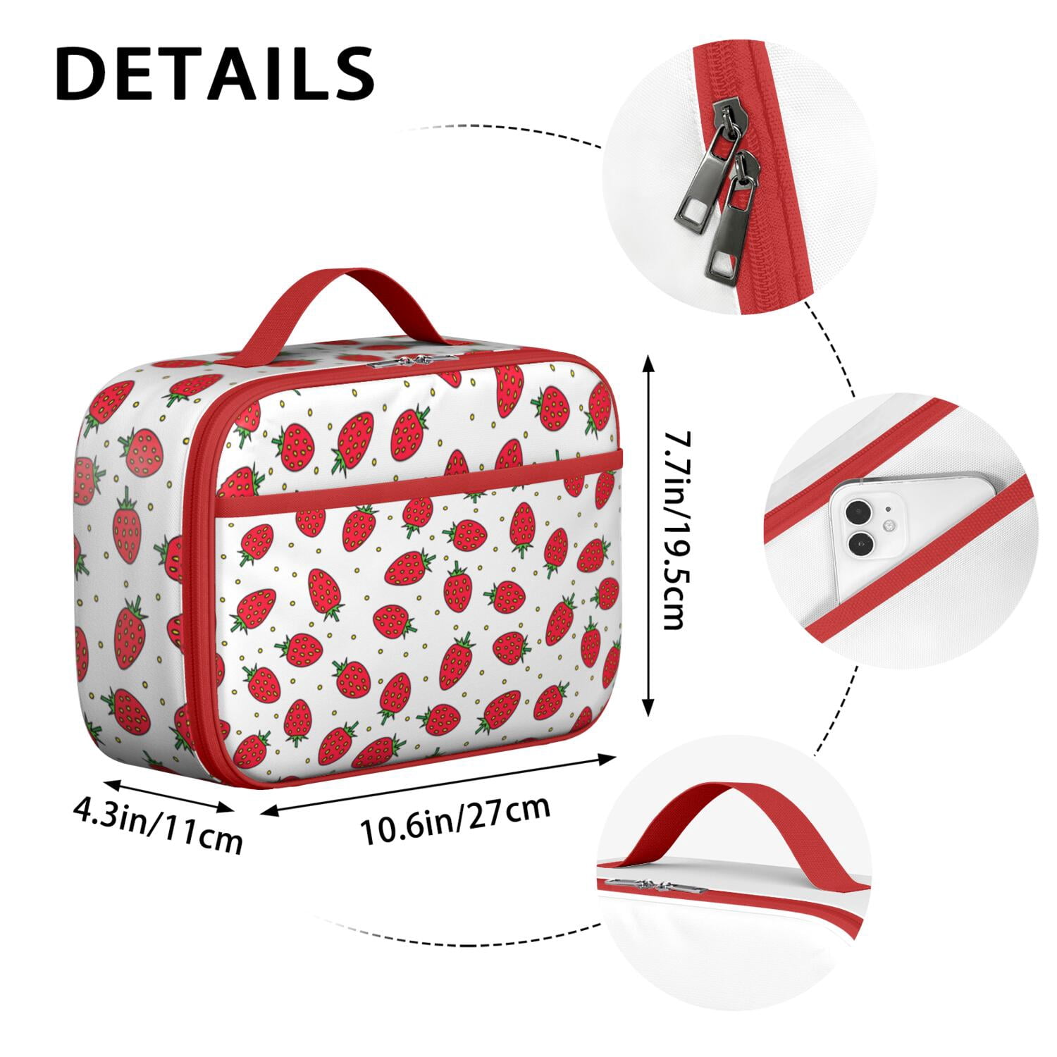 Lightweight Insulated Lunch Bag with Strawberry Strawberries Cute Red Sweet Kawaii Fruity Strawberry Lover I Love Strawberries Fruit Fresh Summer Red Berry Berry Berries Flowers Designs – Durable Lun