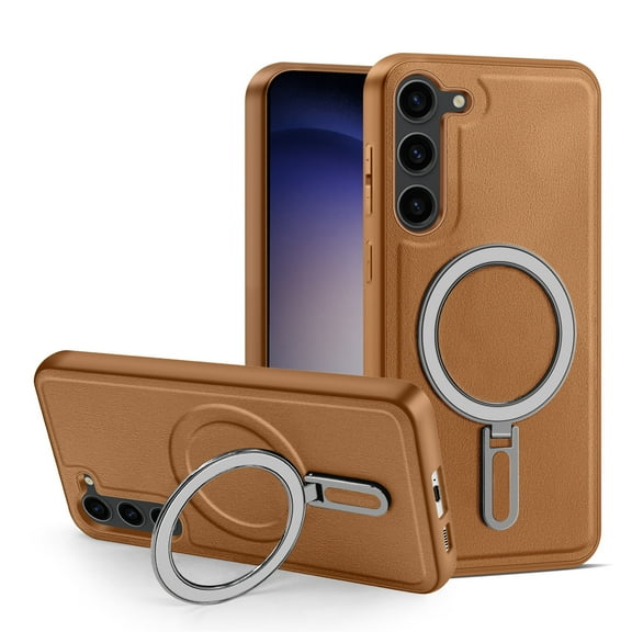 Cover for Samsung Galaxy S23, Case with Magnetic Invisible Stand,Compatible with MagSafe,Slim Shockproof Anti-Scratch Protective Ring Holder Case Cover, brown