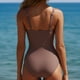thumbnail image 4 of Traje de baño de una pieza para mujer, conjunto de bikini para mujer, costuras a rayas, color liso, con almohadillas en el pecho, sin soporte de acero, traje de baño de bikini con cuello colgante para, 4 of 4