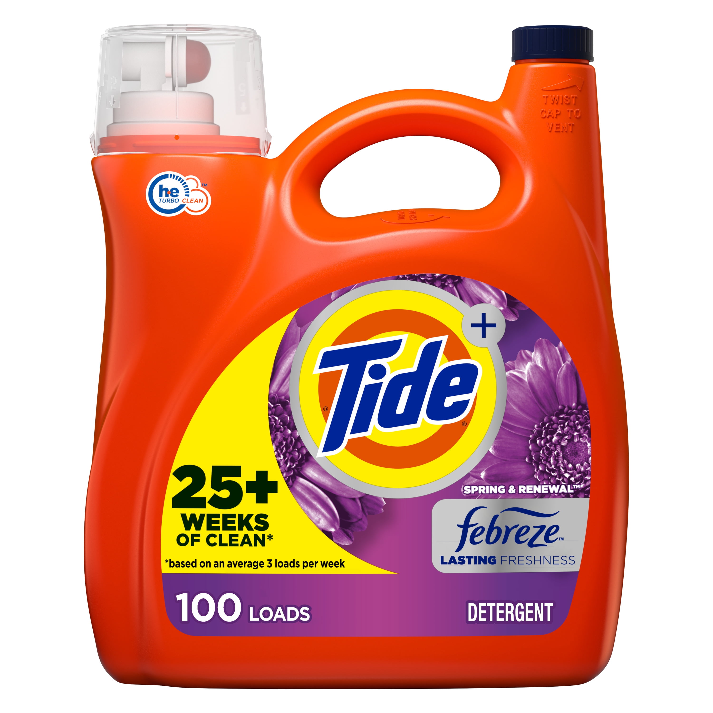 Tide Plus Febreze Spring & Renewal, Liquid Laundry Detergent, 154 fl oz, 100 Loads