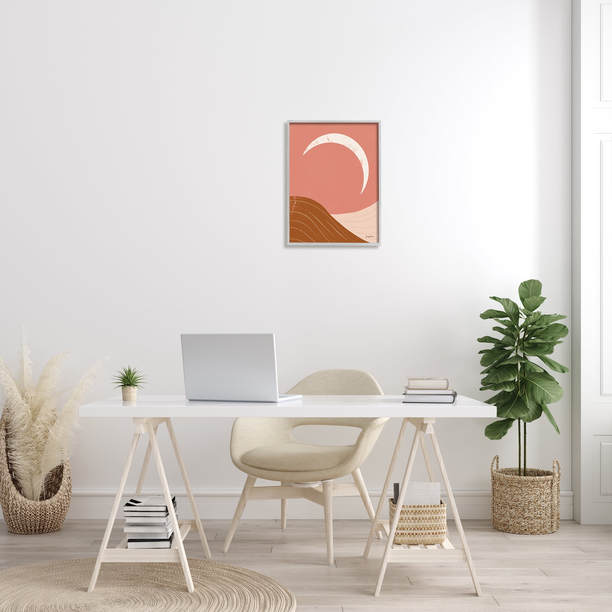 Stupell Industries Desert Crescent Moon Abstract Mountains Terracotta Landscape Nature Painting Gray Framed Art Print Wall Art, 16 x 20