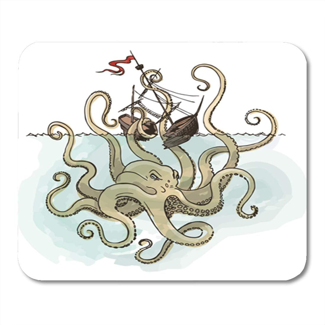 JSDART Ship Sketch of Vessel and Kraken Monster Octopus Tapis de souris  grec Tapis de souris Tapis de souris 22,9 x 25,4 cm