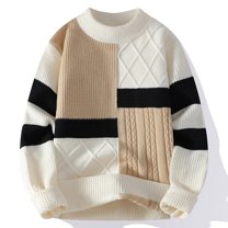 Hipattires Pullover Sweater for Men Big and Tall Crew Neck Patchwork Lightweight Mens Sweater