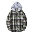 thumbnail image 1 of Camisas De Lino Para Hombre Camisa informal de otoño e invierno para hombre, camisa de manga larga con cuello encapuchado y estampado a cuadros, blusa (Green, L), 1 of 6