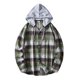 thumbnail image 1 of Camisas De Lino Para Hombre Camisa informal de otoño e invierno para hombre, camisa de manga larga con cuello encapuchado y estampado a cuadros, blusa (Green, M), 1 of 6