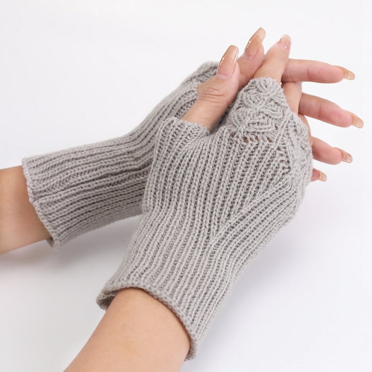 Coxeer Women Fingerless Gloves Knitted Solid Color Half Finger Mittens Computer Gloves, Adult Unisex, Size: One size, Gray
