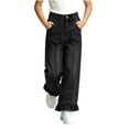 thumbnail image 2 of Lmnyox Wide Leg Jeans for Girls Baggy Cute Elastic Waist Denim Pants Teen Fashion Ruffle Jeans with Pockets, 2 of 9