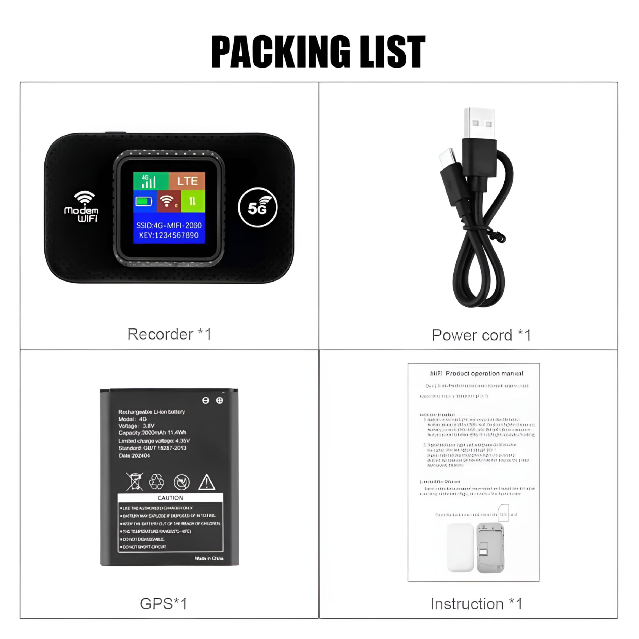 GJX Portable 5G LTE Wireless WiFi Router Mobile Broadband LCD MIFI Hotspot