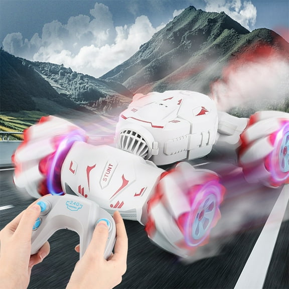 1:14 Scale Large RC Stunt Car, 2.4G Remote Control All Terrain Vehicle, 360° Rotating Off-Road Truck with LED Lights & Spray Effect, High Speed Toy Car for Boys