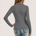 thumbnail image 5 of STICHOU Gray Polo Shirts for Women Long Sleeve Casual Solid Color Deep V Neck Tops Button Down Business Collared Tee Trendy Blouses Gray XL, 5 of 6
