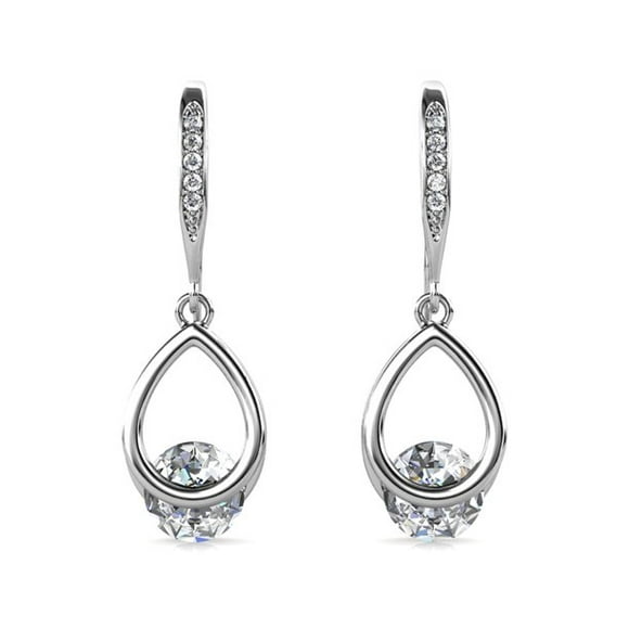 Cate & Chloe Brenda 18k White Gold Drop Earrings with Swarovski Crystals, Round-Cut Crystal Tear Drop Earrings for Women, Wedding Anniversary Birthday Jewelry Gift