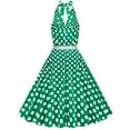 thumbnail image 4 of Wycnly Dresses for Women Evening Party Prom Vintage 1950S Pleated Swing Strap Dresses with Belt Halter Sleeveless Dot Print Summer Midi Formal Dress Green m, 4 of 6