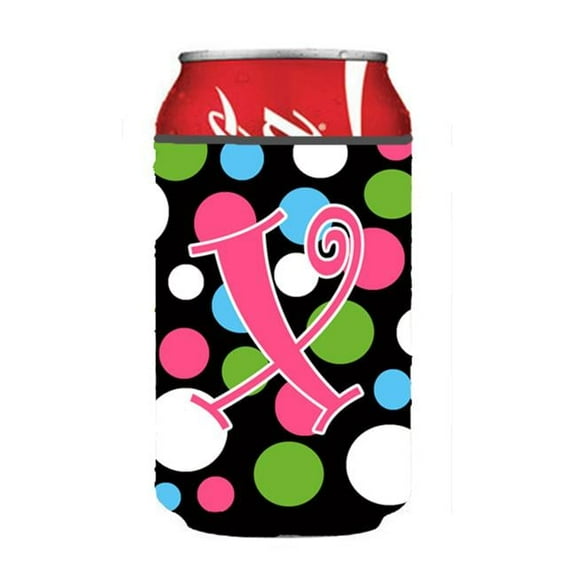 Letter x Initial Monogram - Polkadots And Pink Can Or Bottle  Hugger