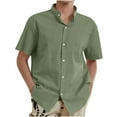 thumbnail image 1 of pstuiky camisetas para hombre, Camisa informal de lino y algodón de manga corta para hombre, color liso, con cuello plegable y manga corta, blusa con cuello vuelto camisas casuales para hombre m, 1 of 5