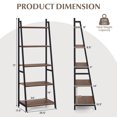 thumbnail image 3 of Costway Industrial Ladder Shelf Rustic 5 Tier Leaning Bookshelf Wood Metal Bookcase, 3 of 10