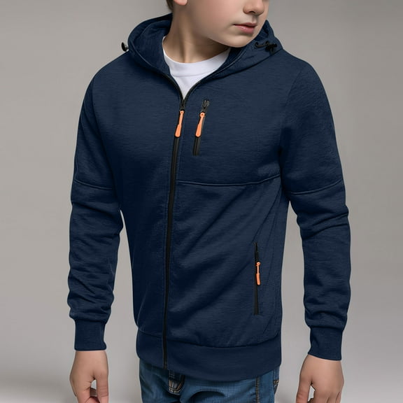 Homenesgenics Winter Coat Winter Clothes Boys Zip Hooded Sweatshirt Long Sleeve Pullover Kids Fleece Sweatshirts for 5-14 Years Blue 14 Years