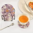 thumbnail image 3 of Yayeee 6 PCS Drink Coasters with Holder Set Woven Absorbent Round Tabletop Hot Pad, Purple Cute Halloween, 3 of 7