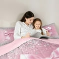 thumbnail image 4 of Manfei Princess Bow-tie Bedding Comforter Set 7 Pieces, Bling Diamond Full Bedding Set, Pink Chic Ribbon Fitted Sheet Flat Sheet, Microfiber Room Decorative, 4 of 7