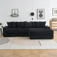 thumbnail image 3 of Luxury Black Corduroy Sofa with Space-Saving L-Shaped Design, Adjustable Left/Right Recliner, Storage & Cup Holders for Modern Living Rooms & Bedrooms, 3 of 9
