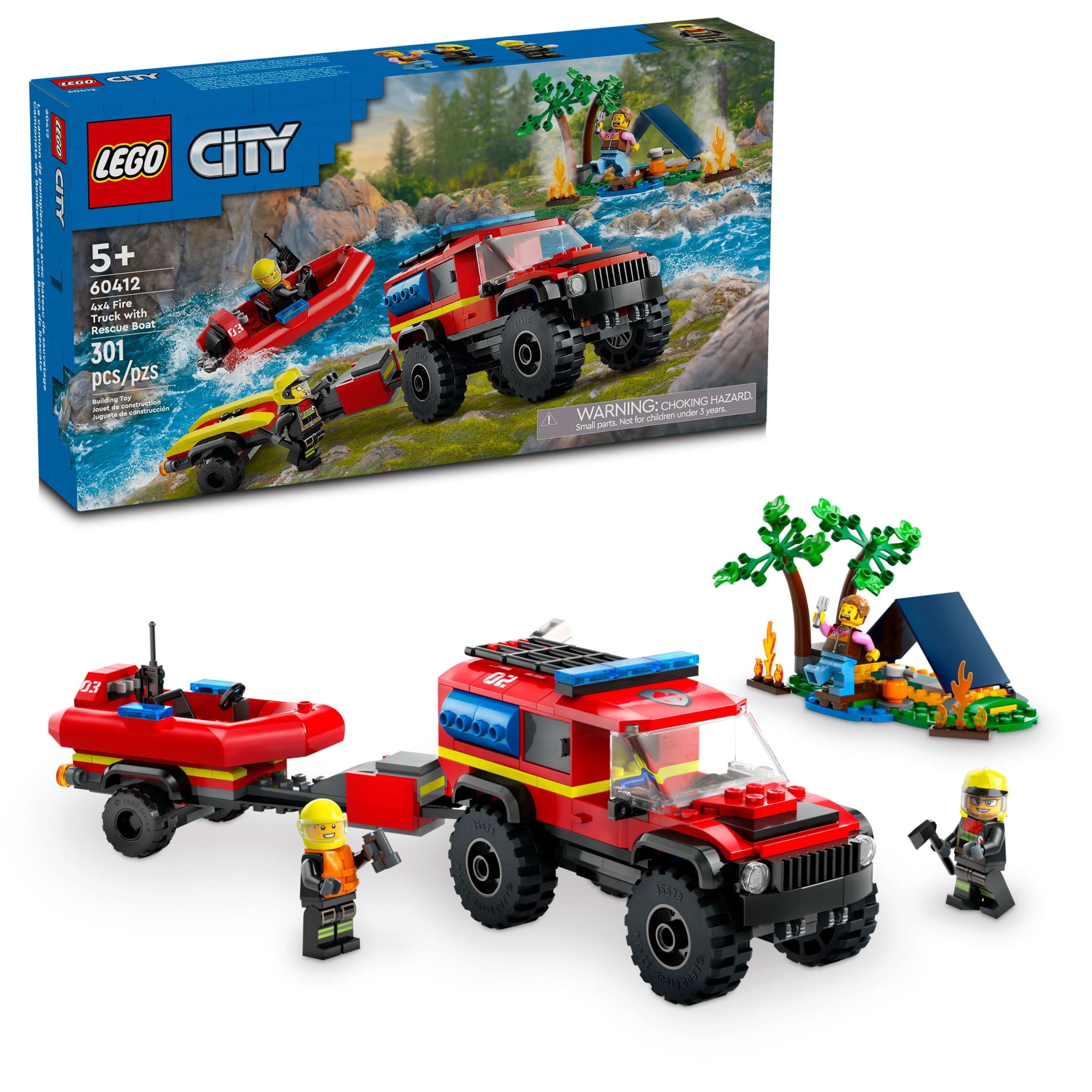 LEGO City 4x4 Fire Truck with Rescue Boat Building Toy - Fire Truck Toy for Kids, Boys & Girls, Ages 5+ - Pretend Play Set for Preschool - Birthday Gift - 60412
