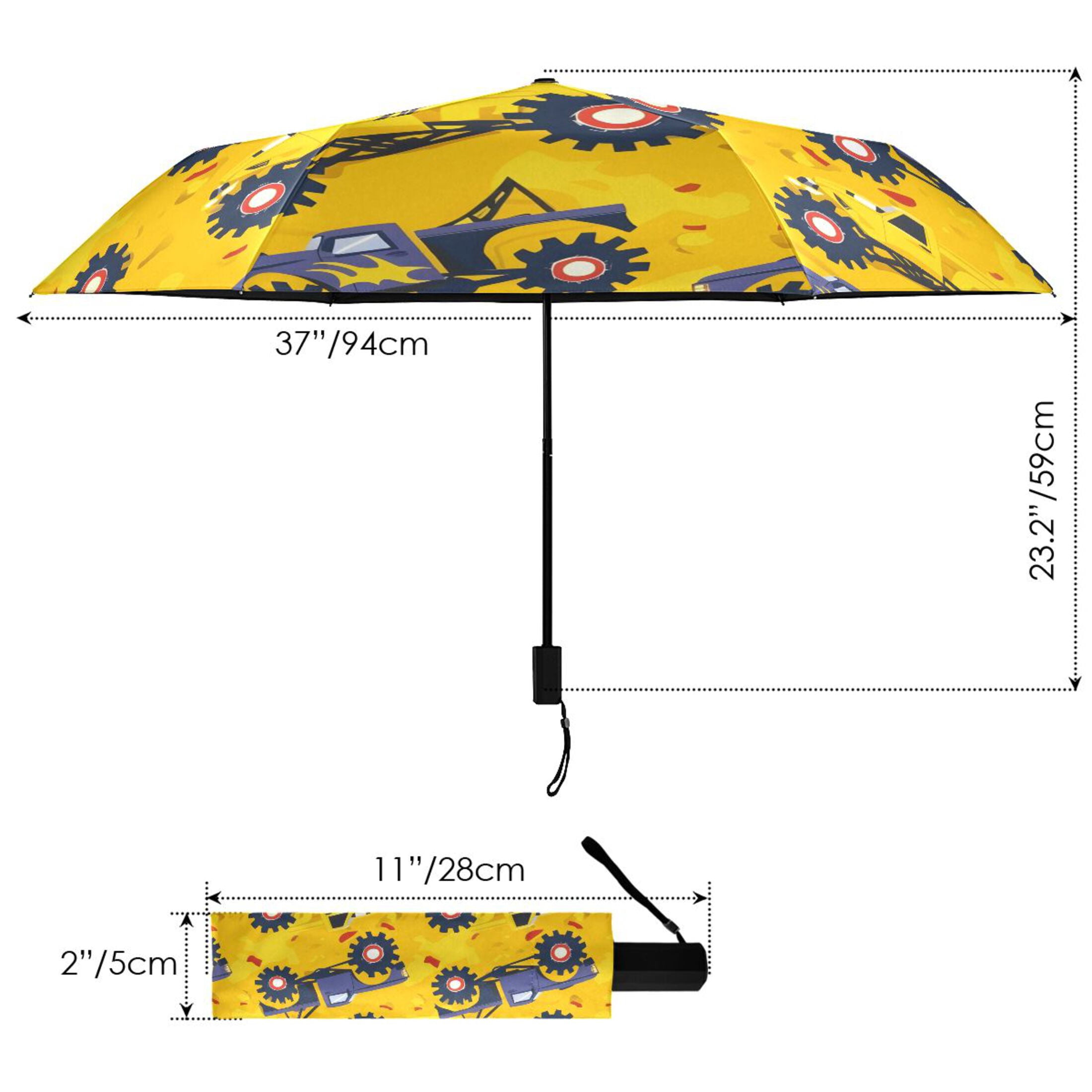 Cartoon Monster Truck Compact Sun Umbrella Windproof Travel Umbrellas for Rain Strong Portable UV Protection